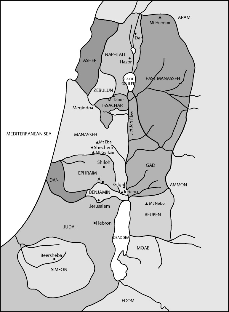 Figure 9-2: The territories of the 12 tribes of Israel.